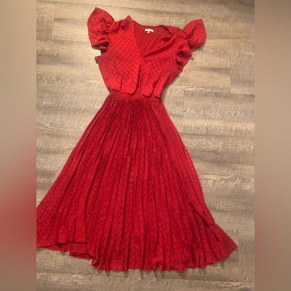 max studio deep v dotted pleated Womens midi dress red size L - Picture 5 of 8